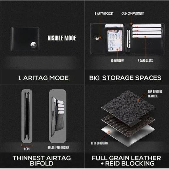 Air Tag Wallet Men Genuine Leather Bifold | RFID Blocking  for Men  - Picture 2 of 7